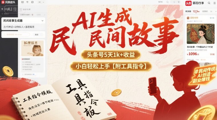 AI生成民间故事，头条号5天1k+，小白轻松上手【附工具指令】-怪兽网创俱乐部