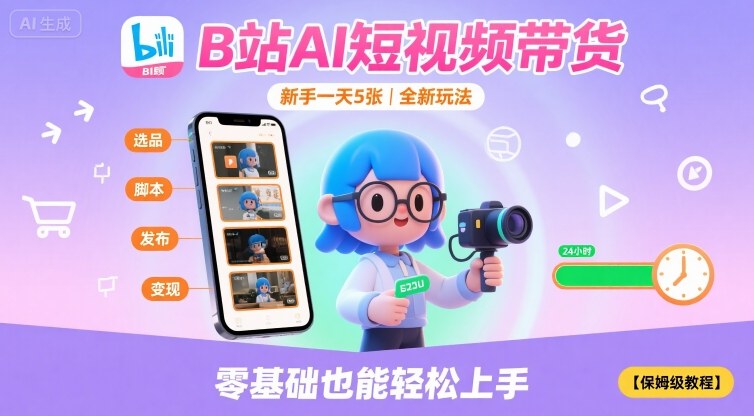 B站AI短视频带货，新手一天5张，全新玩法【保姆级教程】-怪兽网创俱乐部
