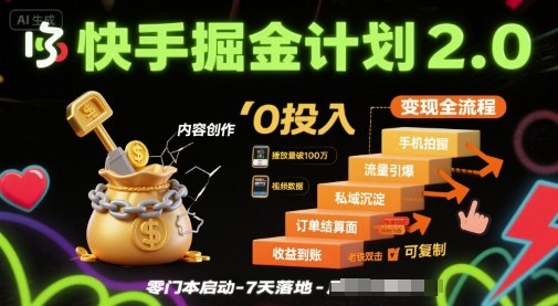 快手掘金计划2.0，快手电商变现全流程，简单可复制，0投入-怪兽网创俱乐部