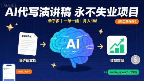 AI代写演讲稿，永不失业项目，单子多，一单一结，月入1W【附工具指令】-怪兽网创俱乐部