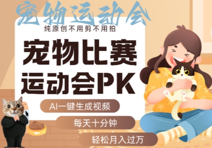 AI一键生成宠物比赛运动会PK视频，纯原创不用剪不用拍，每天十分钟，轻松月入过1W+-怪兽网创俱乐部