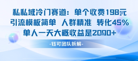 私域冷门赛道单个收费198米引流模板简单人群精准 45%的转化率单人一天大概收益多张-怪兽网创俱乐部