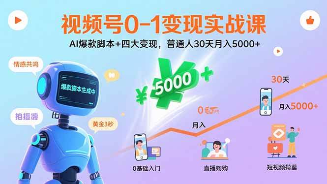 （15917期）视频号0-1变现实战课：AI爆款脚本+四大变现，普通人30天月入5000+-怪兽网创俱乐部