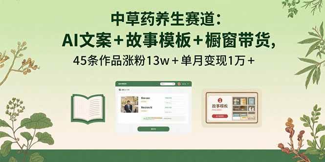 （15925期）中草药养生赛道：AI文案+故事模板+橱带货，45条作品涨粉13w+单月变现1万+-怪兽网创俱乐部