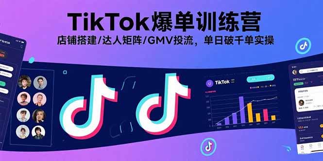 TikTok爆单训练营，店铺搭建/达人矩阵/GMV投流，单日破千单实操-怪兽网创俱乐部