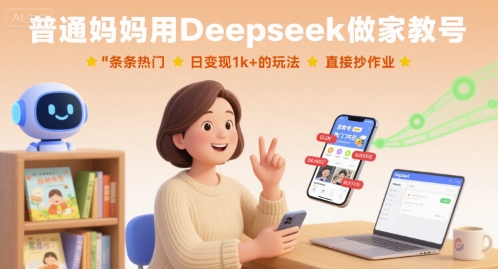 普通妈妈用Deepseek做家教号，条条热门，日变现1k+的玩法，直接抄作业-怪兽网创俱乐部