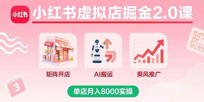 （15929期）小红书虚拟店掘金2.0课，矩阵开店+AI搬运+乘风推广，单店月入8000实操-怪兽网创俱乐部