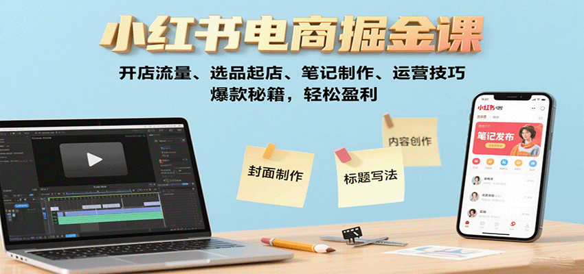 小红书电商掘金课：开店流量、选品起店、笔记制作、运营技巧，爆款秘籍，轻松盈利-怪兽网创俱乐部
