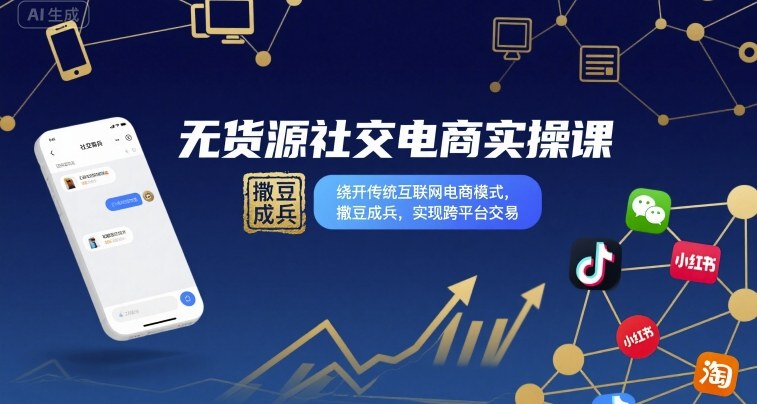 无货源社交电商实操课，绕开传统互联网电商模式，撒豆成兵，实现跨平台交易-怪兽网创俱乐部