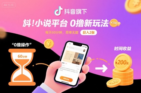 抖音旗下小说平台0撸新玩法，每天挂G60分钟，简单无脑，日入2张【揭秘】-怪兽网创俱乐部