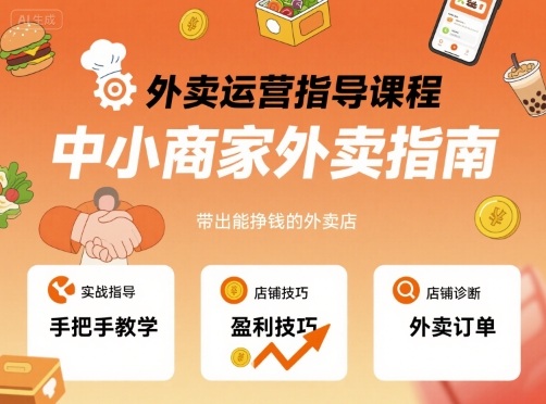 外卖运营指导课程，中小商家外卖指南，手把手带出能挣钱的外卖店-怪兽网创俱乐部
