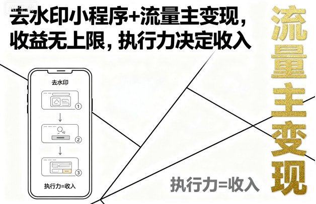 去水印小程序+流量主变现，收益无上限，执行力决定收入-怪兽网创俱乐部