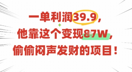 一单利润39.9，有人靠这个变现几十个，偷偷闷声发财的项目-怪兽网创俱乐部