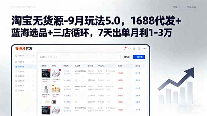 （15972期）淘宝无货源-9月玩法5.0，1688代发+蓝海选品+三店循环，7天出单月利1-3万-怪兽网创俱乐部