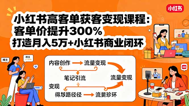 小红书高客单获客变现课程：客单价提升300%，打造月入10万+小红书商业闭环-怪兽网创俱乐部
