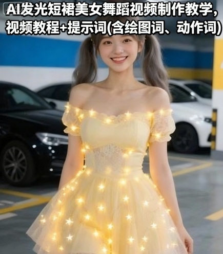 AI发光短裙美女舞蹈视频制作教学，视频教程+提示词(含绘图词、动作词)-怪兽网创俱乐部