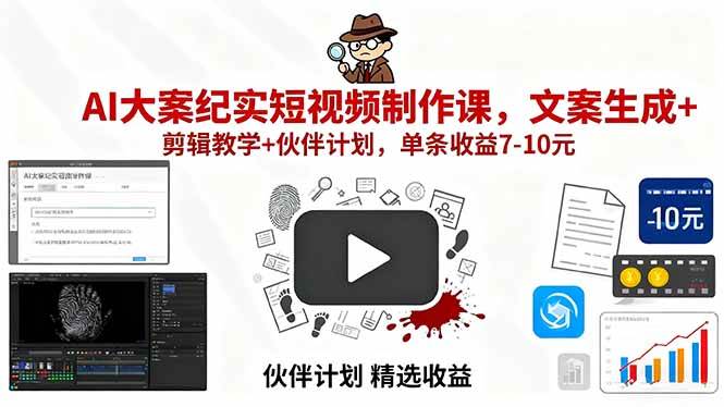 （15992期）AI大案纪实短视频制作课，文案生成+剪辑教学+伙伴计划，单条收益7-10元-怪兽网创俱乐部