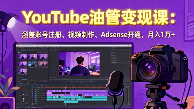 2025YouTube油管变现课：涵盖账号注册、视频制作、Adsense开通，月入1万+-怪兽网创俱乐部
