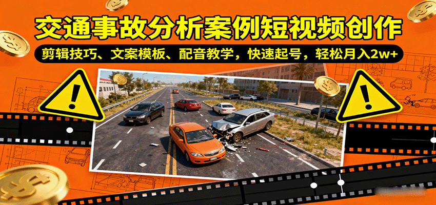 交通事故分析案例短视频创作，剪辑技巧、文案模板、配音教学，快速起号，轻松月入2w+-怪兽网创俱乐部