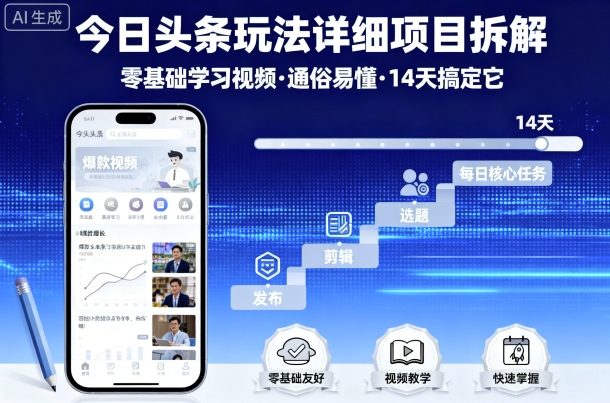 今日头条玩法详细项目拆解，零基础学习视频 通俗易懂 14天搞定它-怪兽网创俱乐部