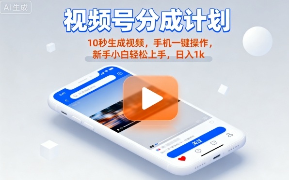 视频号分成计划懒人玩法，10秒生成视频，手机一键操作，新手小白轻松上手，日入1K【揭秘】-怪兽网创俱乐部