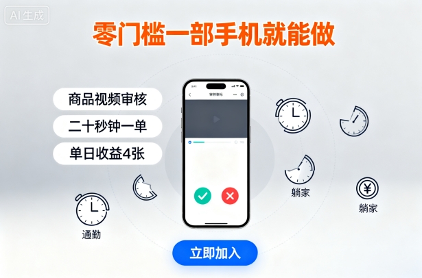 零门槛一部手机就能做，商品视频审核，通勤躺家碎片时间都能做，二十秒钟一单，单日收益4张【揭秘】-怪兽网创俱乐部