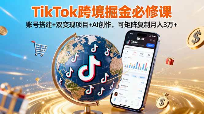 （16003期）TikTo跨境掘金必修课，账号搭建+双变现项目+AI创作，可矩阵复制月入3万+-怪兽网创俱乐部