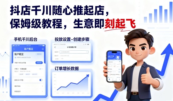 抖店千川随心推起店，保姆级教程，生意即刻起飞-怪兽网创俱乐部