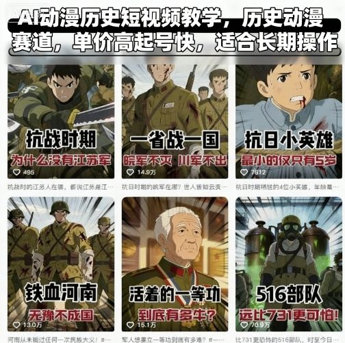 AI动漫历史短视频教学，历史动漫赛道，单价高起号快，适合长期操作-怪兽网创俱乐部