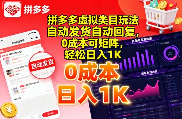 拼多多虚拟类目玩法，自动发货自动回复，0成本可矩阵，轻松日入1K【揭秘】-怪兽网创俱乐部