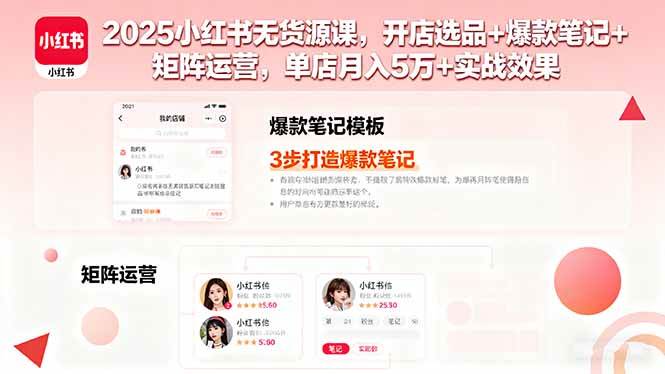 （16024期）2025小红书无货源课，开店选品+爆款笔记+矩阵运营，单店月入5万+实战效果-怪兽网创俱乐部