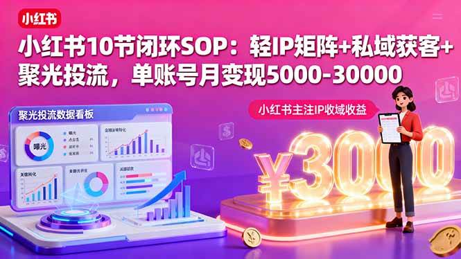 （16026期）小红书10节闭环SOP：轻IP矩阵+私域获客+聚光投流，单账号月变现5000-30000-怪兽网创俱乐部