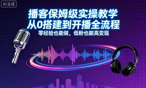 播客保姆级实操教学，从0搭建到开播全流程，零经验也能做，低粉也能高变现-怪兽网创俱乐部