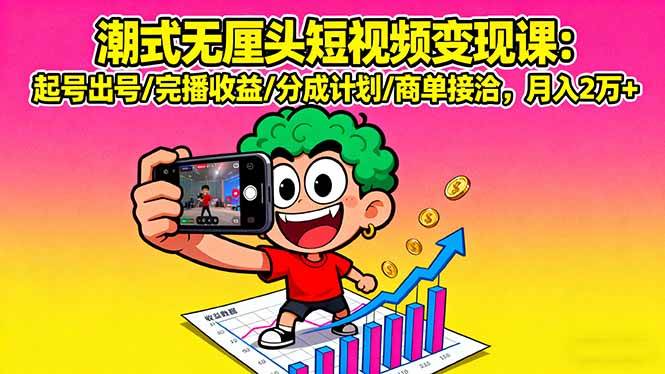 （16023期）潮式无厘头短视频变现课：起号出号/完播收益/分成计划/商单接洽，月入2万+-怪兽网创俱乐部