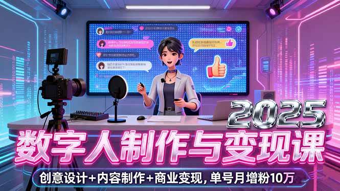（16032期）2025数字人制作与变现课，创意设计+内容制作+商业变现，单号月增粉10万+-怪兽网创俱乐部