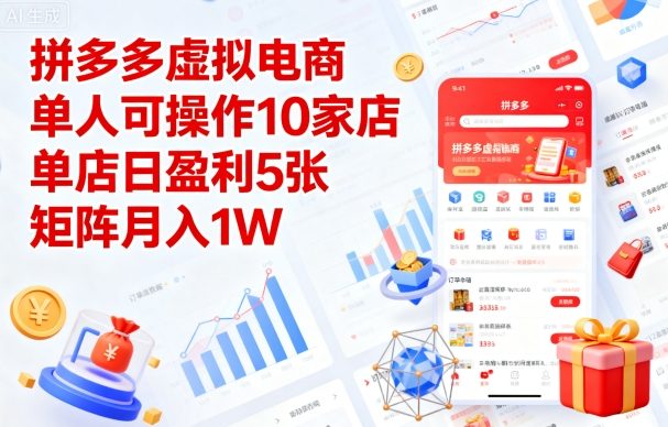 拼多多虚拟电商，单人可操作10家店，单店日盈利5张，矩阵月入1W+【揭秘】-怪兽网创俱乐部