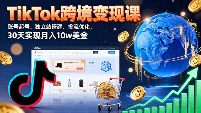 TikTok跨境变现课：账号起号、独立站搭建、投流优化，30天实现月入10w美金-怪兽网创俱乐部