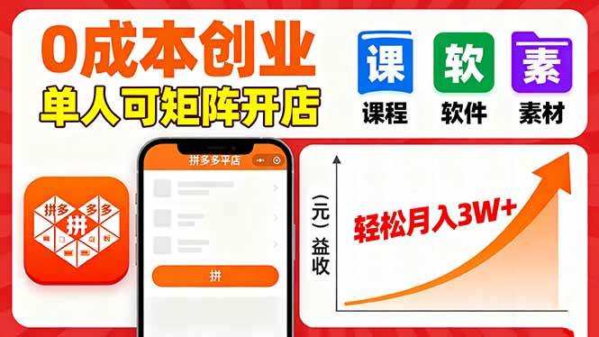 （16047期）拼多多虚拟电商，0成本，单人可矩阵开店，轻松月入3W+-怪兽网创俱乐部