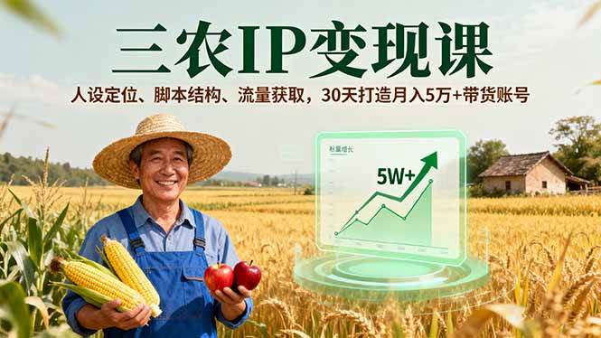 （16044期）三农IP变现课，人设定位、脚本结构、流量获取，30天打造月入5万+带货账号-怪兽网创俱乐部