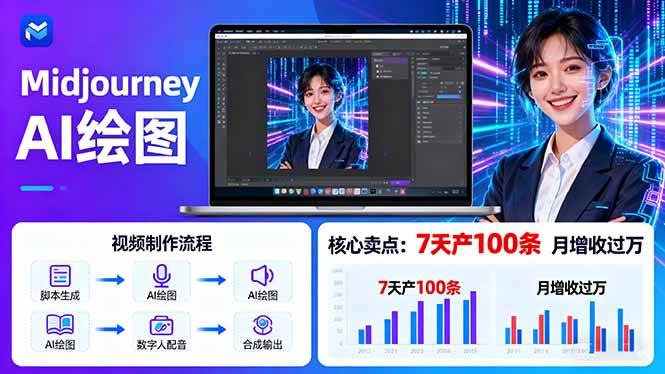 （16049期）AI绘图照片开口说话视频制作：Midjourney+数字人，7天产100条月增收过万-怪兽网创俱乐部