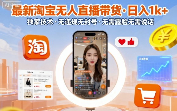 最新淘宝无人直播带货，日入1k+，独家技术，无违规无封号，无需露脸无需说话【揭秘】-怪兽网创俱乐部