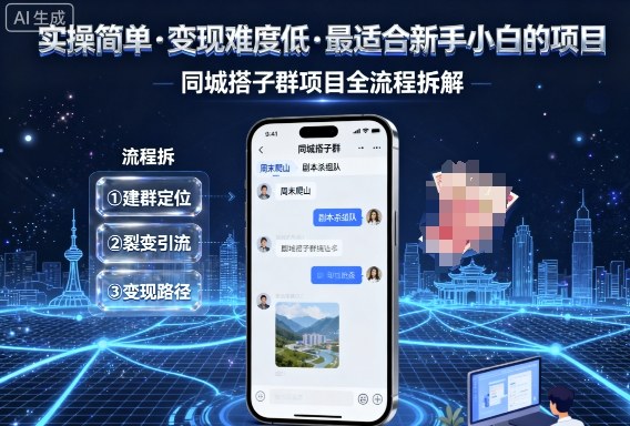 实操简单，变现难度低，最适合新手小白做的项目，每天轻松收入3张，同城搭子群项目全流程拆解-怪兽网创俱乐部