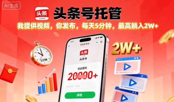 【头条号托管】我提供视频，你发布，每天5分钟，最高躺入2W+【揭秘】-怪兽网创俱乐部