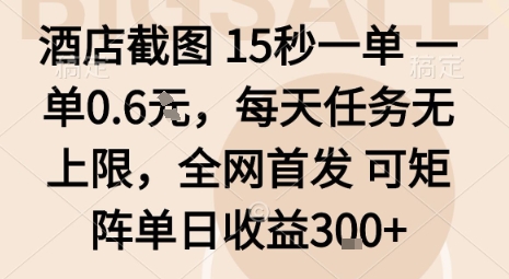 酒店截图15秒一单，一单0.6米，每天任务无上限，全网首发可矩阵单日收益3张【揭秘】-怪兽网创俱乐部