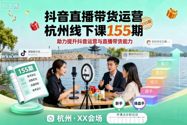 抖音直播带货运营杭州线下课155期，助力提升抖音运营与直播带货能力-怪兽网创俱乐部