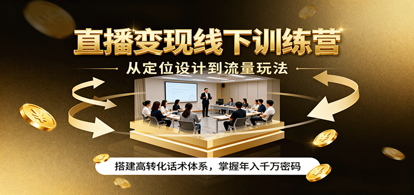 直播变现线下训练营，从定位设计到流量玩法，搭建高转化话术体系，掌握年入千万密码-怪兽网创俱乐部