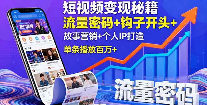 （16079期）短视频变现秘籍，流量密码+钩子开头+故事营销+个人IP打造，单条播放百万+-怪兽网创俱乐部