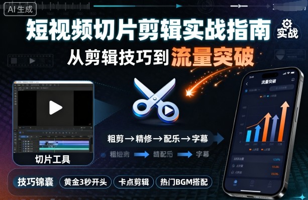 短视频切片剪辑实战指南，从剪辑技巧到流量突破-怪兽网创俱乐部