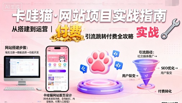 卡哇猫·网站项目，网站搭建与运营以及引流跳转付费-怪兽网创俱乐部