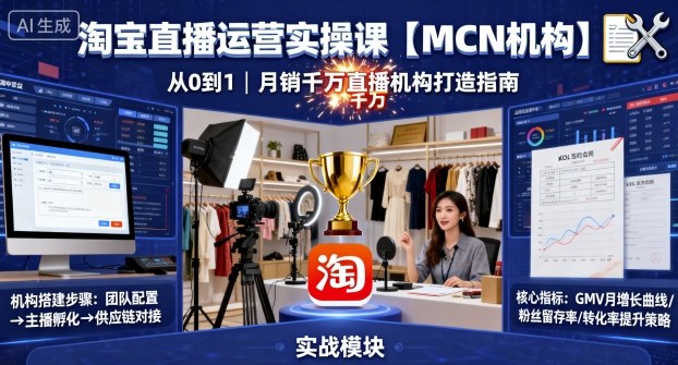 淘宝直播运营实操课【MCN机构】，从0到1做一家月销千W的直播机构-怪兽网创俱乐部